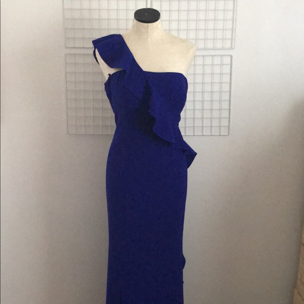Vince Camuto One-Shoulder Ruffle Dress new Color Royal Blue size 14.